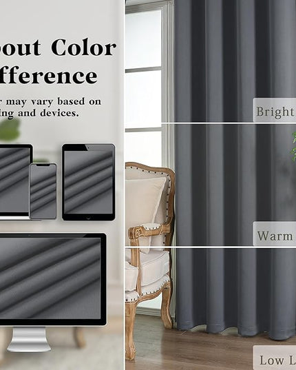 Simplebrand Grey Room Darkening Curtains for Bedroom Living Room 108 Inches Long 2 Panels Set, Thermal Insulated Curtains & Drapes, Solid Grommet Noise Reducing Window Treatment, W50 x L108 Inch