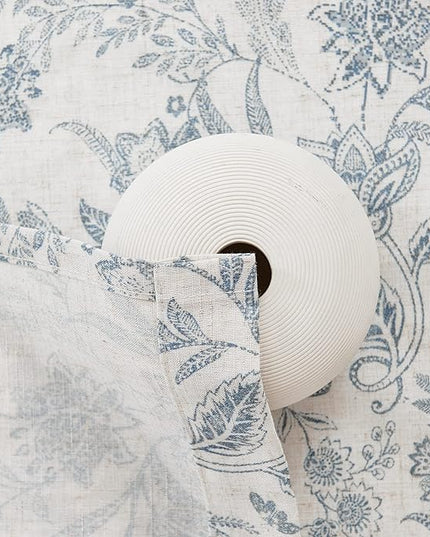 Lazzzy Linen Farmhouse Curtains for Living Room 90 Inch Length Floral Print Window Curtains Semi Sheer Drapes for Bedroom Country Light Filtering Curtain Grommet Top 2 Panels Blue on Beige