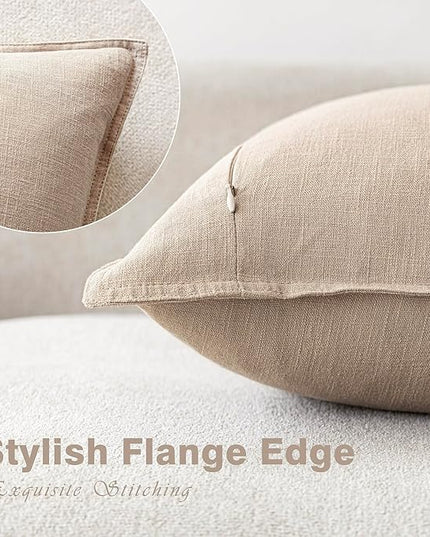Foindtower Pack of 2, Decorative Linen Soild Throw Pillow Covers Accent Lumbar Cushion Case Boho Farmhouse Pillowcase for Chair Couch Sofa Bedroom Living Room Home Decor 12 x 20 Inch Tan Beige