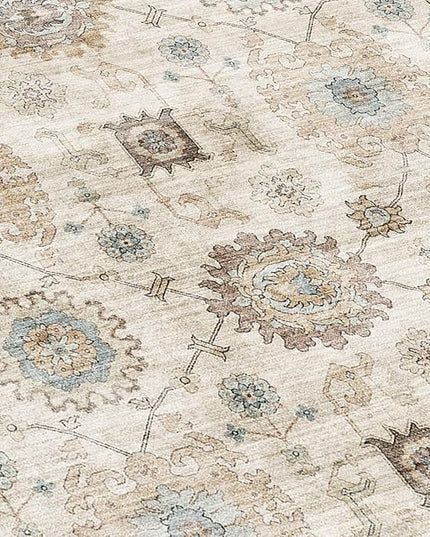 ReaLife Rugs Machine Washable Area Rug Runner - Living Room Bedroom Bathroom Kitchen Entryway Office - Padded Low Pile Stain Resistant Premium - Boho Farmhouse Vintage - Bryn - Beige Seafoam 3' x 5'