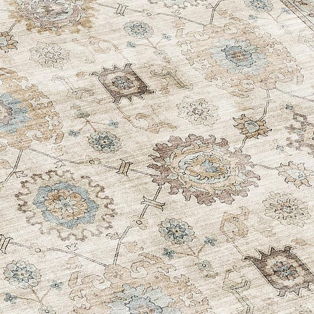 ReaLife Rugs Machine Washable Area Rug Runner - Living Room Bedroom Bathroom Kitchen Entryway Office - Padded Low Pile Stain Resistant Premium - Boho Farmhouse Vintage - Bryn - Beige Seafoam 2'6"x6'