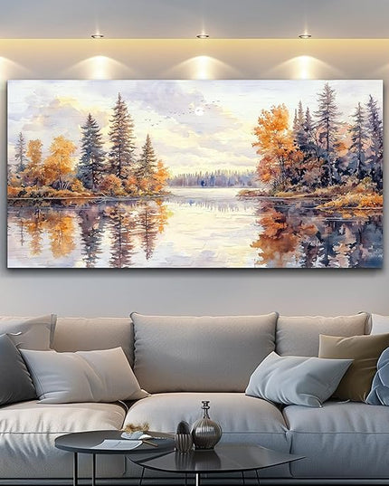 PHAOHUAXM Modern Large Canvas Print Wall Art Abstract Ink Landscape Painting Home Decoration Natural Landscape Artwork Picture Living Room Bedroom Office Wall Decoration Ready To Hang 24x48 Inches