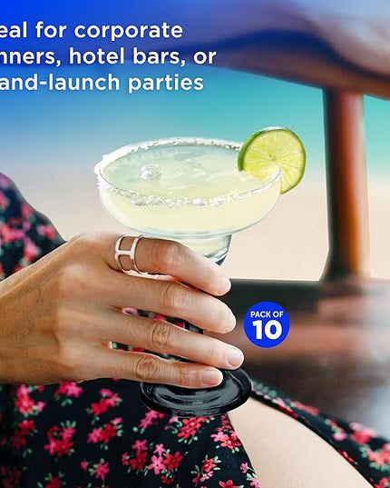 DISCOUNT PROMOS 10 Margarita Glasses Set, 9 oz. - Personalized Text, Logo - Classic, Smooth, Barware, Glassware - Black