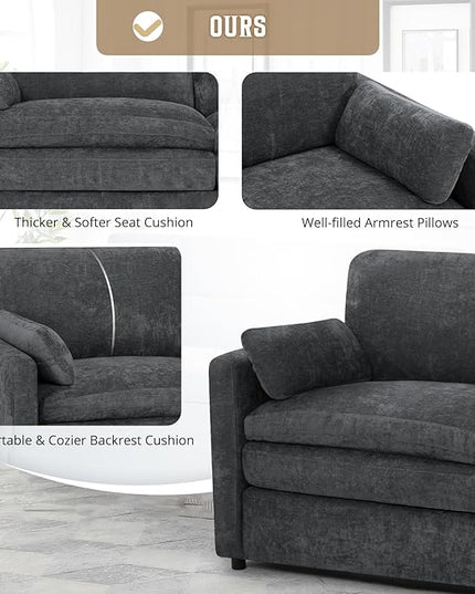 69" Chenille Modern Couch with Cozy & Soft Backrests, 2 Seats Sofa with 2 Extra Pillows, Comfy Upholstered Sofa with Thicker Cushions for Living Room, Office, Grey