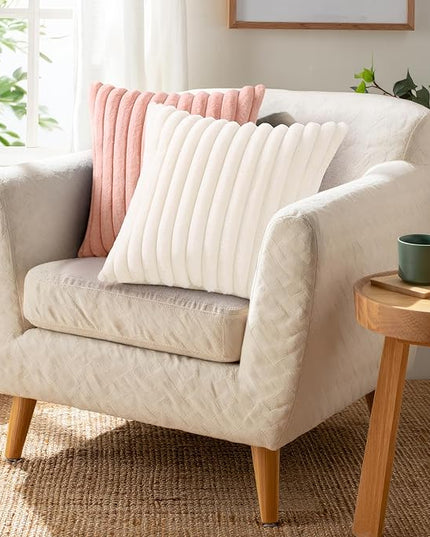 Pallene Faux Fur Plush Throw Pillow Covers 24x24 Set of 2, Luxury Soft Fluffy Striped Decorative Pillow Covers for Sofa, Couch, Living Room, Pink