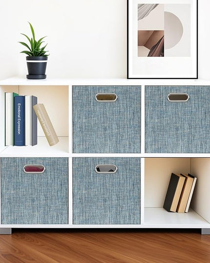 Posprica Storage Basket Bins,11×11×11 Foldable Storage Cube Boxes Fabric Drawer for Closet Shelf Cabinet Bookcase - Set of 4,Teal