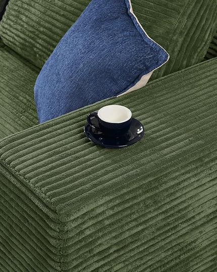 40" Modular Sectional Sofa, Upholstered Floor Sofa Couch with Pillow, Bean Bag Chair for Bedroom Living Room, No Assembly Required (Green, Plush Corduroy Fabric)
