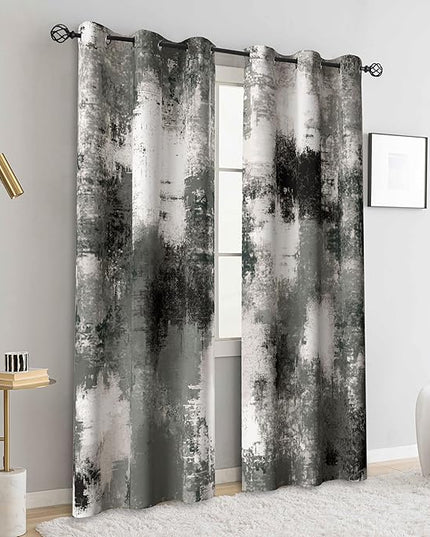 Asuexpect Black Grey Abstract Curtains 2 Panels Abstract Rust Curtain Room Darkening Grommet Window Drapes Modern Decorative Window Treatments for Bedroom Living Room, 42x63 Inches, Black Grey