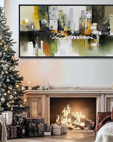 HGUAOA Abstract Canvas Wall Art for Living Room - Modern Wall Art for Office & Bedroom - Yellow City Wall Pictures for Above Bed Decor - Large Canvas Artwork for Home Decor 29×58IN