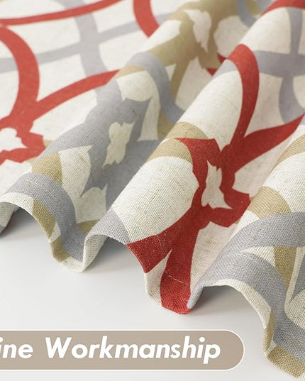 DriftAway Alexander 100% Blackout Curtains for Living Room Linen Blend Pattern Match Thermal Insulated Room Darkening Geo Moroccan Mid Century Back Tab Bedroom Drapes 2 Panels 52 x 96 Inch Linen Red