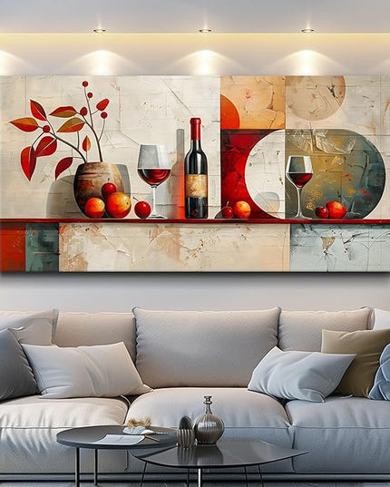 ERQINHUA Large Canvas Wall Decor For Kitchen Wall Art For Living Room Dining Room Decorations Wine Glass Still Life Abstract Picture Artwork Pub Wall Mural Posters Home Decor Aesthetics 24"x48"