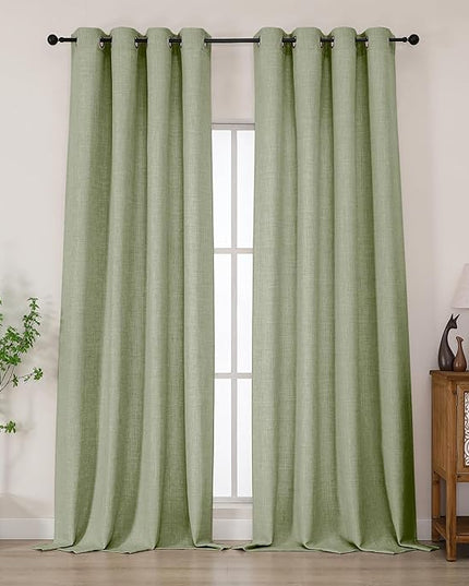 Chyhomenyc Sage Green Extra Long Curtains 120 Inch Length, Light Filtering Faux Linen Textured Soft Airy Living Room Curtains, Elegant Farmhouse Grommet Window Drapes, Each 50Wx120L, 10FT, 2PCS