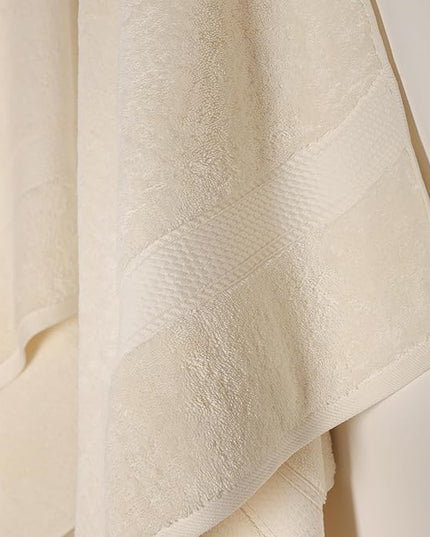 Superior Egyptian Cotton Pile Bath Towel Set of 2, Ultra Soft Luxury Towels, Thick Plush Essentials, Absorbent Heavyweight, Guest Bath, Hotel, Spa, Home Bathroom, Shower Basics, Cream