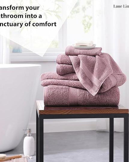 LANE LINEN 100% Mercerized Cotton Bathroom Towel Set - 6 Pcs - Ring Spun, Fluffy, Soft & Highly Absorbent - 2 Bath, 2 Washcloths, 2 Hand Towels - Avaialable in Wide Variety of Colours - Wishful Mauve