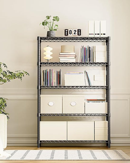 IZEUK 5-Tier Heavy Duty Metal Storage Shelving Unit (Black, 17.7" D x 47.2" W x 72.3" H, 1750 lbs Capacity), Adjustable Steel Wire Rack Shelf Organizer for Garage, Kitchen, Basement, Laundry, Office