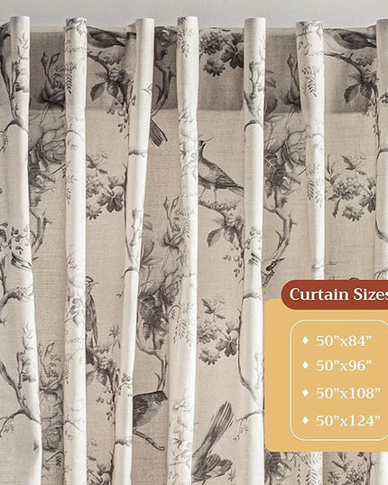 Maison d' Hermine Curtains for Living Room 100% Cotton 124 inch Length One Panel Light Filtering Curtains for Bedroom Windows with Rod and Loop Pockets Drapes (Turin, 50" W x 124" L)