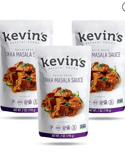 Kevin's Natural Foods Tikka Masala Sauce - Keto and Paleo Simmer Stir-Fry Sauce, Gluten Free, No Preservatives, Non-GMO - 3 Pack (Tikka Masala)