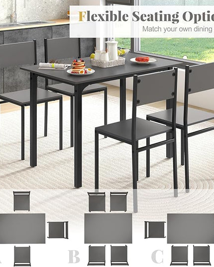 Giantex Dining Table Set for 4, 5-Piece Kitchen Table Set with Dinner Table, Dining Chairs, Metal Frame, Space-Saving Dinette Set for Living Room Restaurant, Breakfast Nook Table Set, Grey