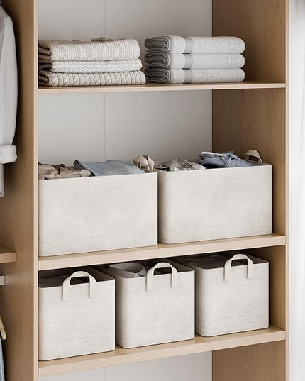 StorageWorks Storage Bins, Shelves Baskets for Organizing, Large Fabric Closet Organizers with Handles, Metal Frame, Beige（Cotton-linen）, 2-Pack