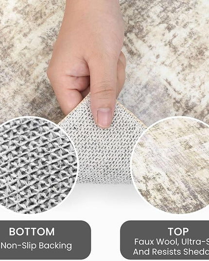 IOHOUZE Abstract Area Rugs 5x7 Ft Washable Rugs for Living Room, Non Slip Dining Room Rug, Printed Faux Wool Rugs for Bedroom, Floor Carpet for Office Nursery Playroom, Beige Brown