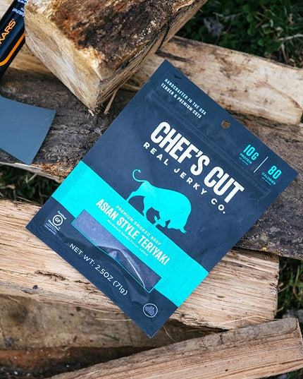 Chef's Cut Beef Jerky Meat, Teriyaki (2.5 Ounce Bags, Pack of 4) - High Protein, 10g Protein, 80 Calories, Gluten-Free, Premium Lean Smoked Beef, Keto Friendly Snack, Low Carb Snack