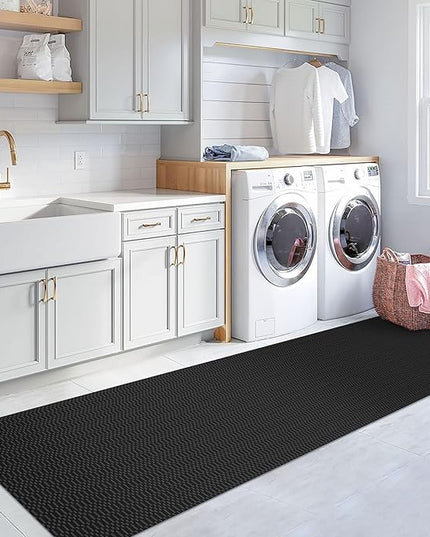 KOZYFLY Washable Runner Rug 3x12 ft Hallway Kitchen Runner Rugs with Rubber Backing Bobo Non Slip Entryway Runner Indoor, Long Carpet Runners for Hall Kitchen Entryway, Black/Grey