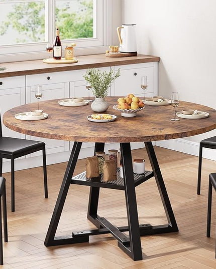Round Dining Table for 4,Kitchen Dining Room Circle Dinner Pedestal Table,Space Saving Wood Kitchen & Dining Room Furniture (Vintage, 47In)