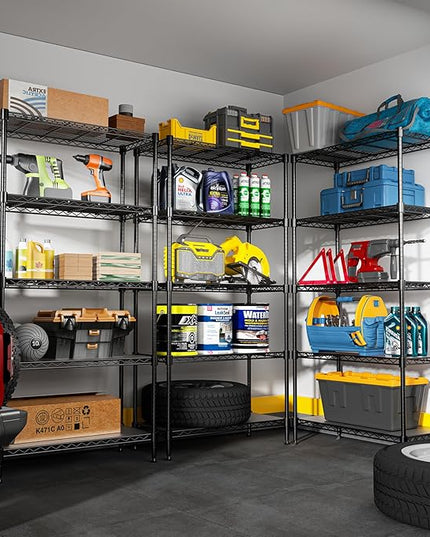 72" H Storage Shelves 5 Tier Wire Shelving with Shelf Liners, Adjustable Metal Garage Shelving, 1325LBS Heavy Duty Commercial Storage Rack for Pantry Kitchen, 35" W x 16" D x 72" H, Black
