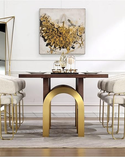 78" Solid Wood Dining Table for 6-8, Farmhouse Rectangular Wooden Dining Room Table with Rustic Brown Ash Wood & Brushed Gold Legs