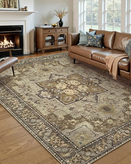 Ciicool Area Rug 5x7ft Washable Rugs for Living Room Non-Slip Indoor Rugs Large Low-Pile Mat Floor Carpet Vintage Rug for Bedroom Dinning Foyer Decor
