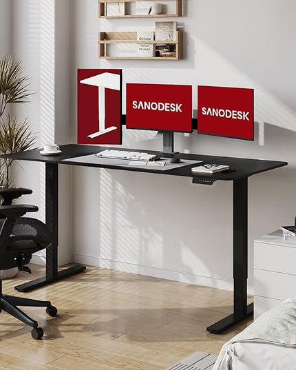 SANODESK Electric Standing Desk 71x32 Inch Height Adjustable Stand Up Desk Home Office Computer Workstation Sit Stand Home Office Desk with Splice Board (Black Frame + Black Top)