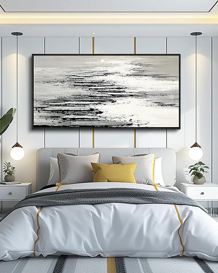 XIGUANGART Abstract Wall Art for Living Room Large Framed Black and white Canvas Print Minimalist Ocean Sunset Landscape Pictures Inspiration Modern Painting For Bedroom Office Home Wall Decor 20x40