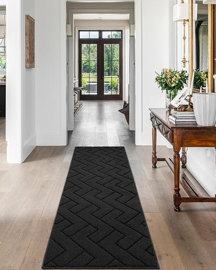 hicorfe Indoor Doormat,Front Back Door Mat Rubber Backing Non Slip Door Mats 24"x71" Absorbent Resist Dirt Entrance Doormat Inside Floor Mats for Entryway Washable Low-Profile(Charcoal)