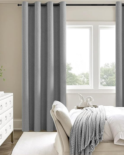 ChrisDowa 100% Blackout Grey Solid Curtains 90 Inches Long 2 Panels for Bedroom Living Room,Farmhouse Room Darkening Thermal Insulated Soundproof Grommet Top Window Treatment Drapes,52x90