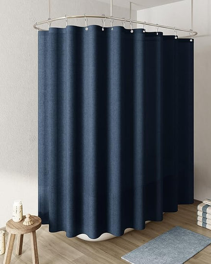 Naturoom Navy Blue Shower Curtain for Bathroom, Linen Textured Weighted Hem Cloth Shower Curtain Set with Hooks, Simple Hotel Luxury Men Nautical Bath Accessories Decor,108x72, Dark Blue