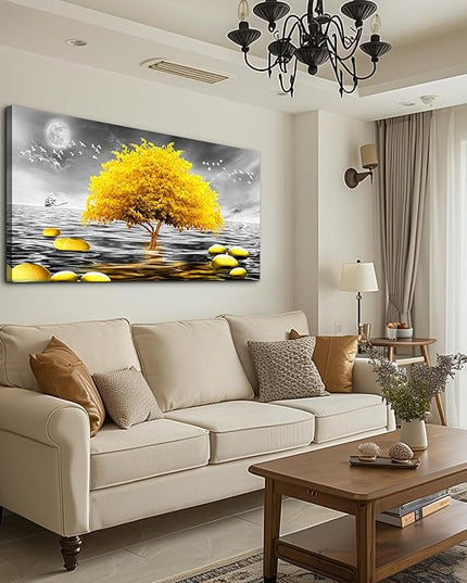 Wall Decorations For Living Room Large Size Canvas Wall Art For Bedroom Modern Office Wall Decor Canvas Art Black and white view Yellow Tree Painting Pictures Artwork for Walls Bathroom Home Decor