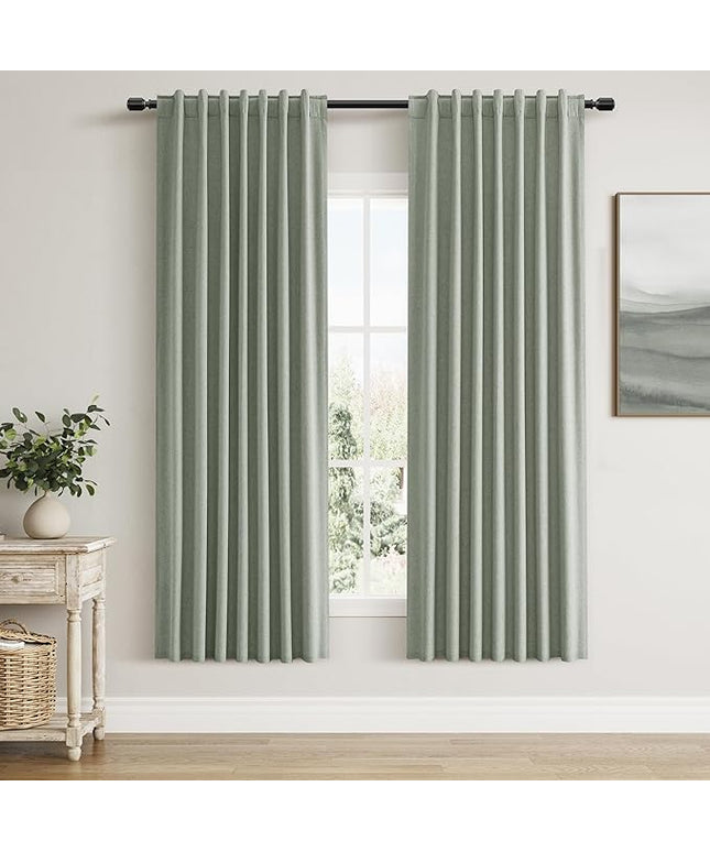 Guken Blackout Curtains 72 Inch Length 2 Panels Set for Living Room Bedroom Back Tab Thermal Insulated 100% Black Out Linen Drapes Room Darkening Window Curtains 72 Inches Long,Desert Sage