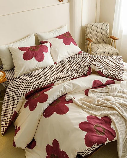 Houseri Burgundy Sunflower Comforter Set King Foral Bedding Soft Comfy Comforter Quilts
