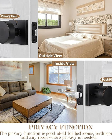 Oil Rubbed Bronze Door Knobs Interior Pricacy Door Knobs with Lock, Square Vintage Style Door Handles for Bedroom and Bathroom