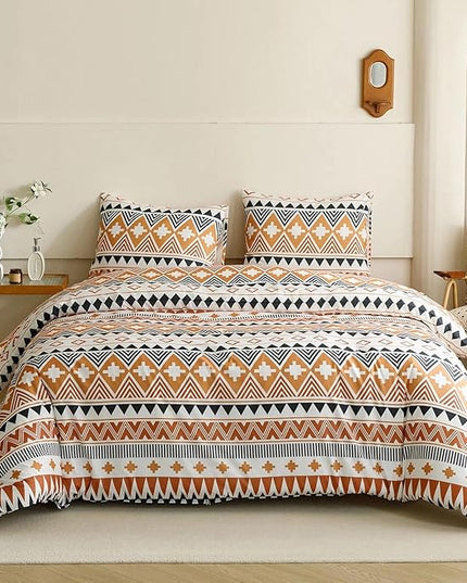 Luxlovery Aztec Comforter Set Full Boho Geometric Bedding Set Beige Orange Black Colorful Farmhouse Blanket Quilts Soft Rustic 3PCS Comforter Set Full Size