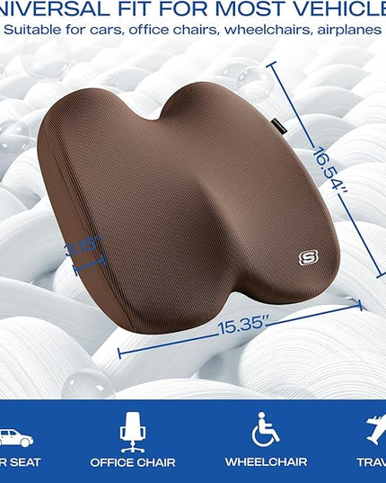 Skechers Seat Cushion, Ergonomic Memory Foam Cushion for Long Sitting Hours on Office & Home Chair, Car Seat Cushion for Sciatica, Coccyx Cushion,Brown