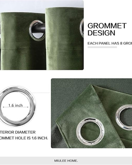 MIULEE Velvet Curtains Olive Green Elegant Grommet Curtains Thermal Insulated Soundproof Room Darkening Curtains/Drapes for Classical Living Room Bedroom Decor 52 x 102 Inch Set of 2