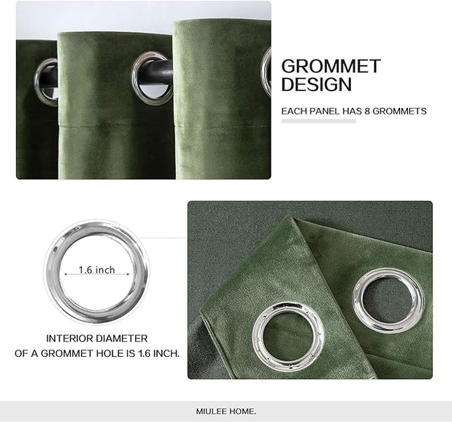 MIULEE Velvet Curtains Olive Green Extra Long Elegant Grommet Curtains Thermal Insulated Soundproof Room Darkening Black Out Drapes for Classical Living Room Bedroom Decor 52 x 108 Inch Set of 2