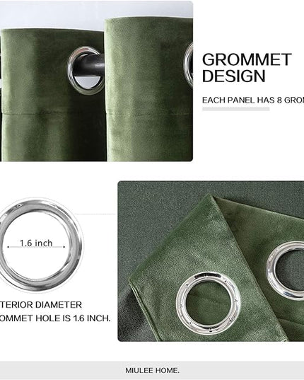 MIULEE 90 Inches Velvet Curtains Olive Green Elegant Grommet Curtains Thermal Insulated Soundproof Room Darkening Drapes for Classical Living Room Bedroom Decor 52 x 90 Inch Set of 2