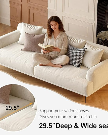 110.2” Modern Sectional Sofa, Oversized Upholstered Couch with Deep Seat, Sturdy Metal Legs, Easy to Assemble, 4 Seater Beige Fabric Sofa for Living Room and Bedroom, Beign