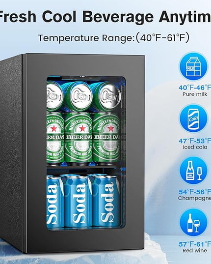 24 Cans Beverage Refrigerator Cooler, Mini Fridge Countertop Drink Cooler for Soda, Canned Beer, Adjustable Digital Temperature Control for Home Dorm Office, Black