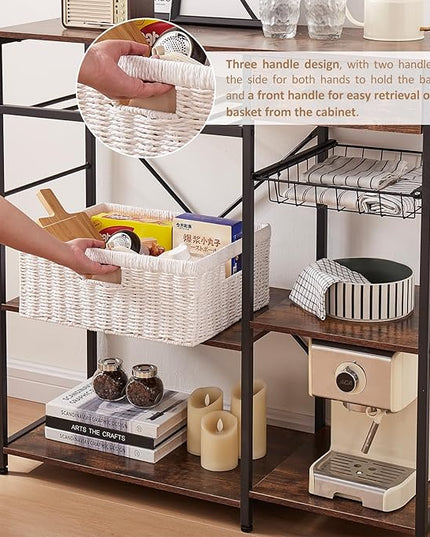 OIAHOMY Wicker Basket, Paper Shelf Basket with Built-in Handles, Rectangular Wicker Storage Bin for Pantry, Shelves, 1 Pack-White