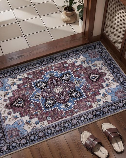 Ciicool Washable Vintage Area Rug, 2x3ft Small Boho Rug, Ultra Soft Rugs for Entryway, Non-Slip Entry Rugs Oriental Low-Pile Indoor Mat Floor Carpet for Entrance Bedroom Kitchen Bathroom Foyer Decor