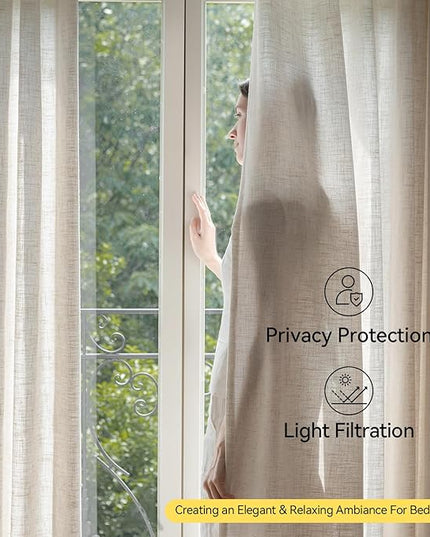 Pinch Pleated Linen Curtains 95 Inches Long - Light Filtering Curtains for Living Room, Semi Sheer Window Curtains for Bedroom, Luxury Pinch Pleated Drapes with Hooks and Rings, Natural, 2 Panels Set