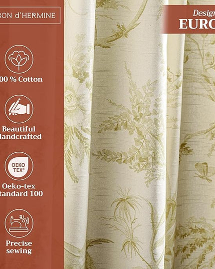 Maison d' Hermine Curtains for Living Room 100% Cotton 84 inch Length One Panel Light Filtering Toile Curtains for Bedroom Windows with Rod and Loop Pockets Drapes (Paradise Sage, 50" W x 84" L)